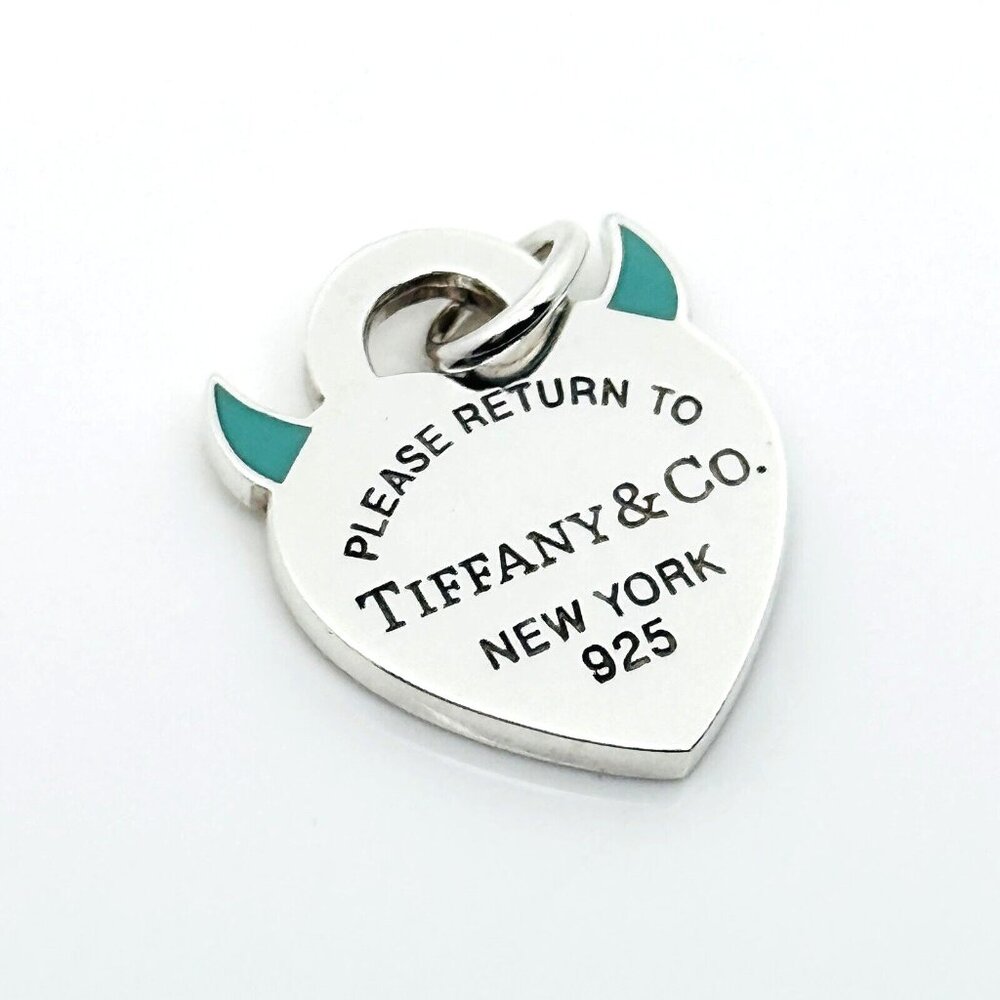 Return to Tiffany Devil Horns Charm or Pendant in Blue Enamel and Silver